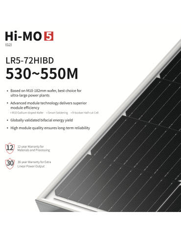540W Longi Hi-MO BiFacial LR5-72HIBD 530~550M Panneau solaire