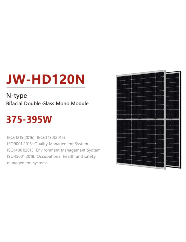 395W Jolywood Módulo mono bifacial de doble cristal tipo N JW-HD120N